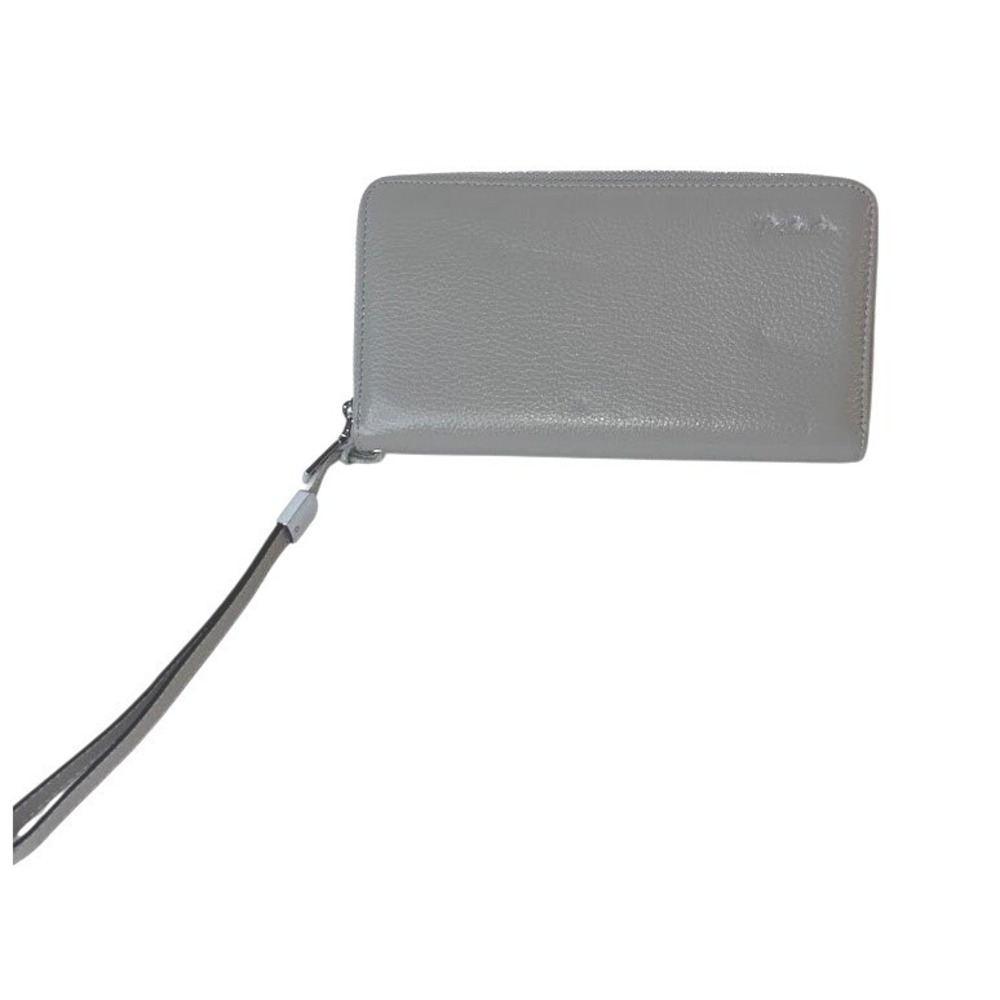 Bostonian Grey Pebbled Leather Zip Around Continental‎ Wristlet Wallet Organizer